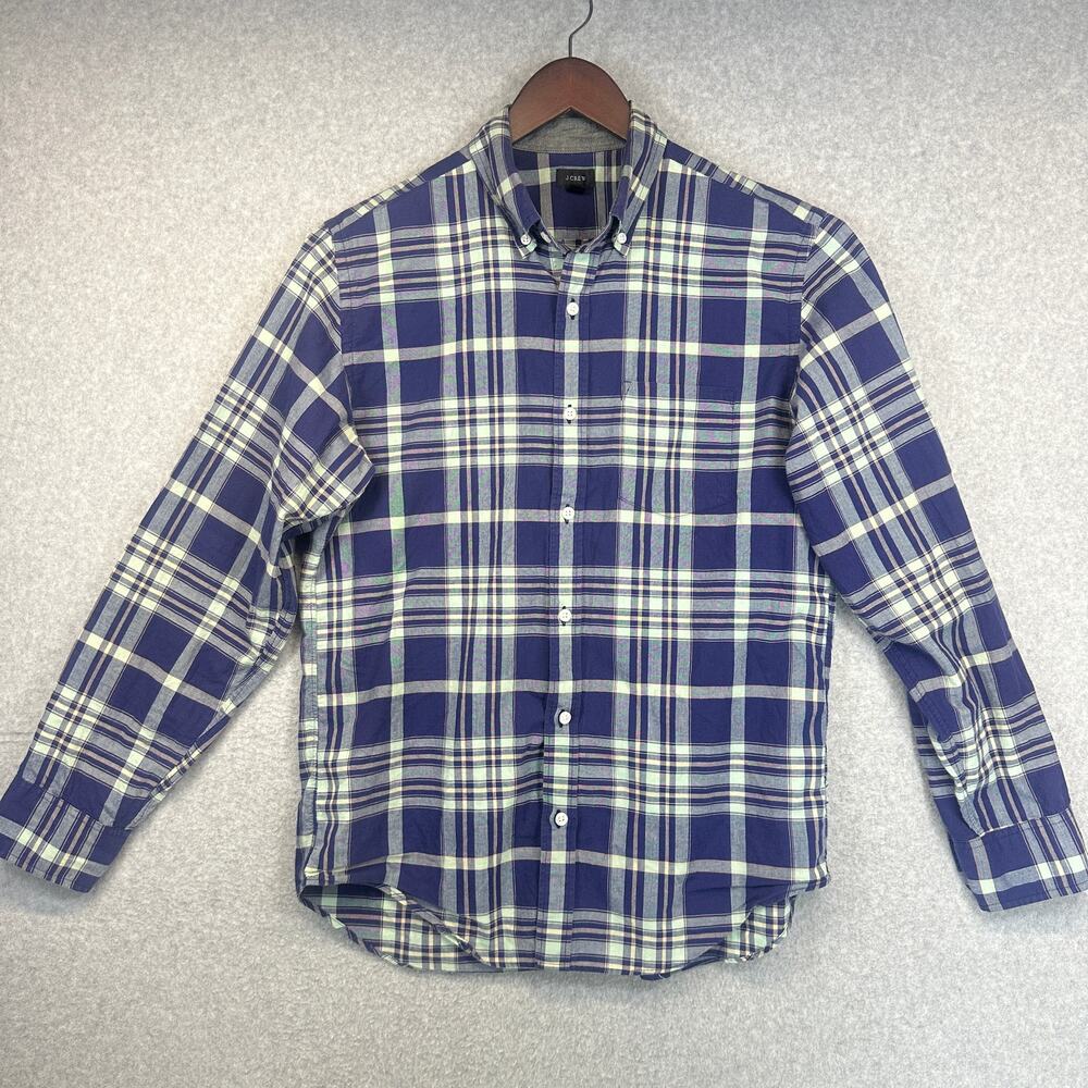 J. Crew Shirt Mens Medium Blue Multi Plaid 100% Cotton Button Down Long Sleeve